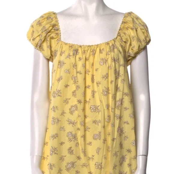 Doen Julie Yellow Floral Puff Sleeve Mini Dress XS RARE - Picture 3 of 5